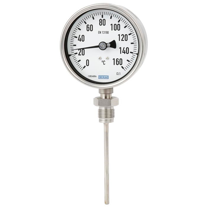 +10 a +50°C Termómetro bimetálico de acero inoxidable petroquímico Gabinete de 100 mm Fondo del vástago de 160 mm