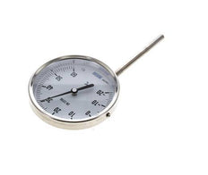 0 a +80°C Termómetro bimetálico de acero inoxidable Gabinete de 100mm Fondo de vástago de 160mm