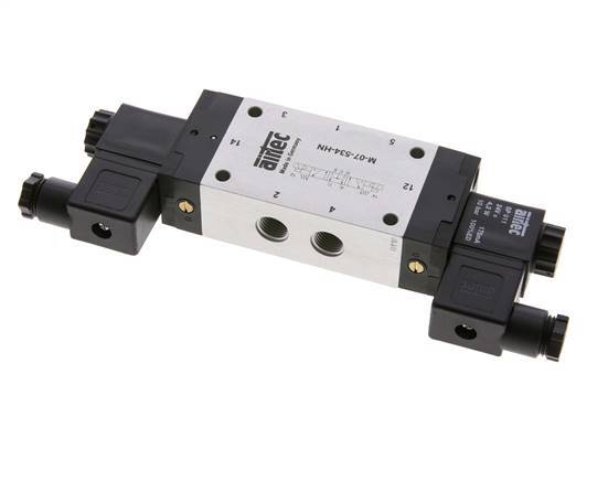 5/3 G1/4'' Pressure Center Solenoid Valve 12V DC 3-8bar/42-112psi Airtec