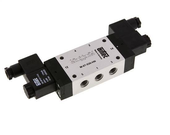 5/3 G1/4'' Center Closed Solenoid Valve 12V DC 3-8bar/42-112psi Airtec