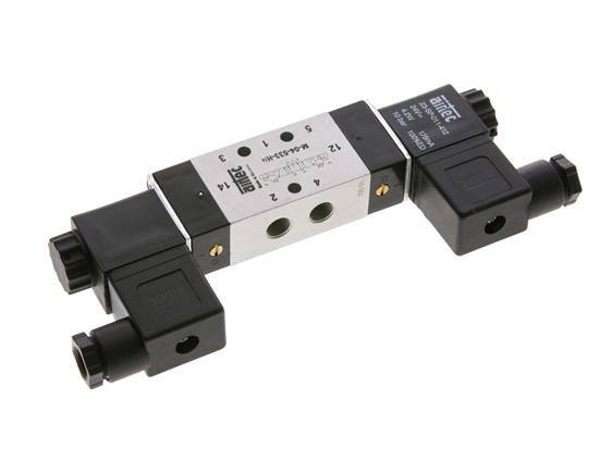 5/3 G1/8'' Exhaust Center Solenoid Valve 24V DC 3-10bar/42-140psi Airtec