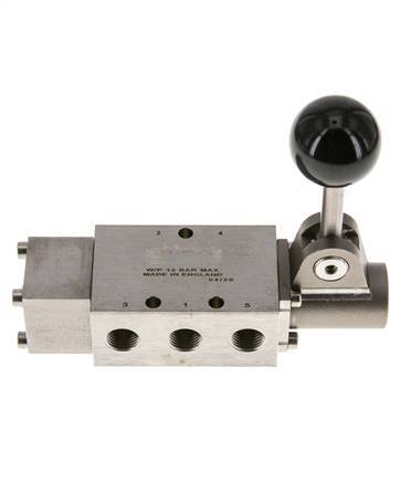 5/2 G1/4'' Hand Lever Valve Stainless Steel Detent -0.95-12bar/-13.2-168psi