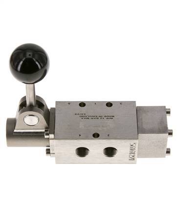 5/2 G1/4'' Hand Lever Valve Stainless Steel Detent -0.95-12bar/-13.2-168psi