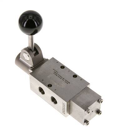 5/2 G1/4'' Hand Lever Valve Stainless Steel Detent -0.95-12bar/-13.2-168psi