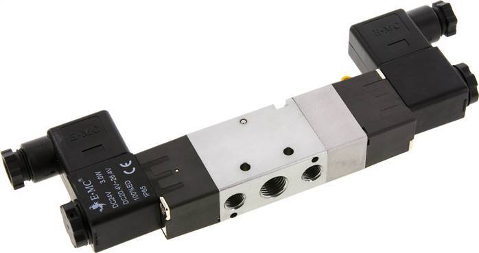 5/3 G1/4'' (G1/8'') Center Closed Solenoid Valve 24V DC 1.5-8bar/21.0-112psi E.MC