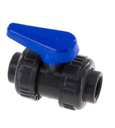 PVC 2-way Ball Valve True Union Rp 1/2'' EPDM