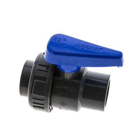 PVC 2-way Ball Valve Single Union 32 mm Socket EPDM
