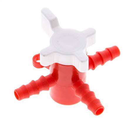 PE 3-way Ball Valve 1/4'' (6 mm) Hose Barbs