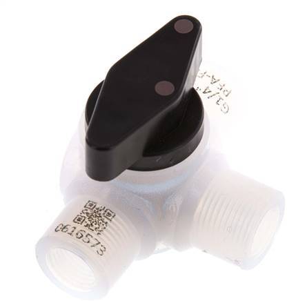 Válvula de bola de 3 vías PFA G 1/4'' FKM Vacío