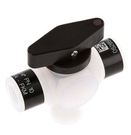 Válvula de bola de 3 vías PFA G 1/4'' FKM Vacío