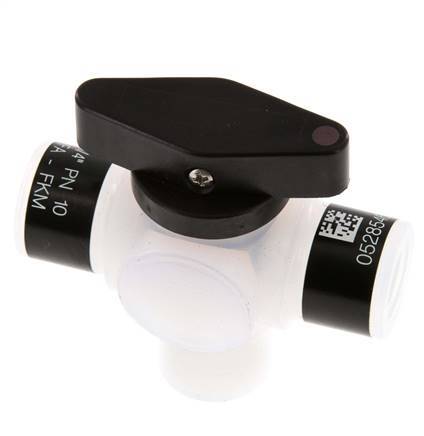 Válvula de bola de 3 vías PFA G 1/4'' FKM Vacío