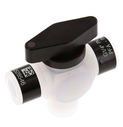 Válvula de bola de 3 vías PFA G 1/4'' FKM Vacío