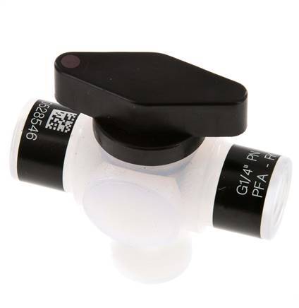 Válvula de bola de 3 vías PFA G 1/4'' FKM Vacío