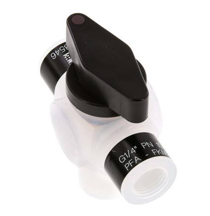 Válvula de bola de 3 vías PFA G 1/4'' FKM Vacío