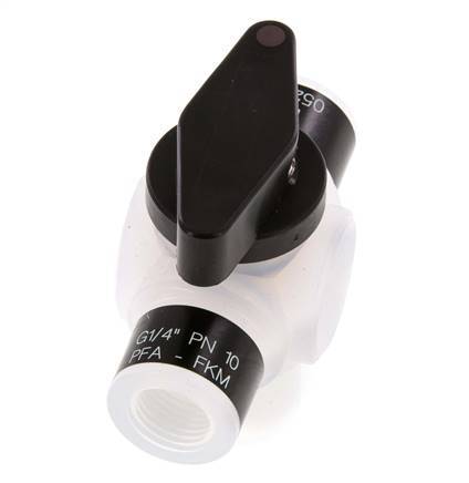 Válvula de bola de 3 vías PFA G 1/4'' FKM Vacío