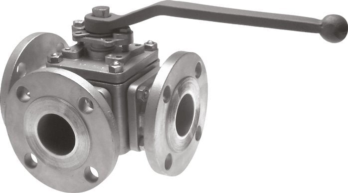 Pneumatic Actuated Flanged Ball Valve 3-Way T2-port DN40 PN16 Stainless Steel