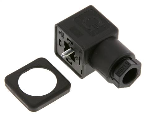 Conector para válvula solenoide DIN 43650 forma A, tamaño 3, M16x1.5, 28mm, negro