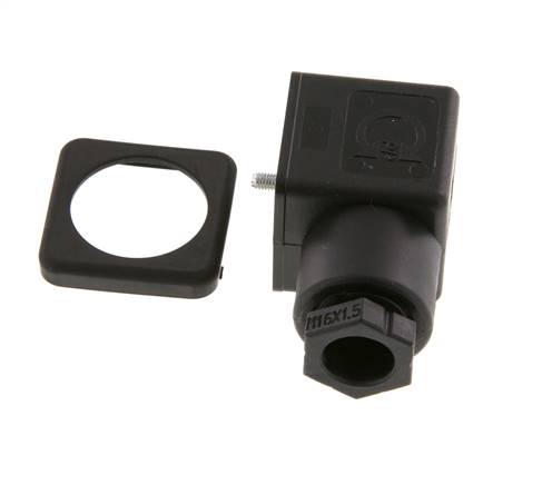 Conector para válvula solenoide DIN 43650 forma A, tamaño 3, M16x1.5, 28mm, negro