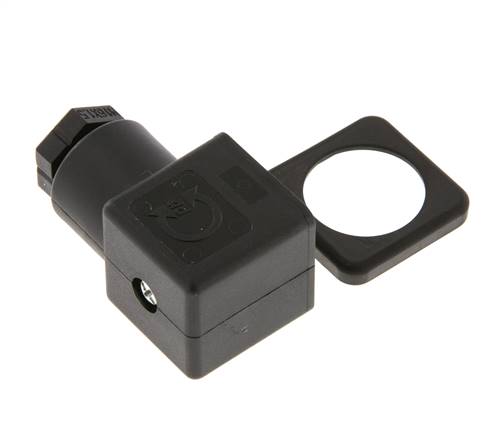 Conector para válvula solenoide DIN 43650 forma A, tamaño 3, M16x1.5, 28mm, negro