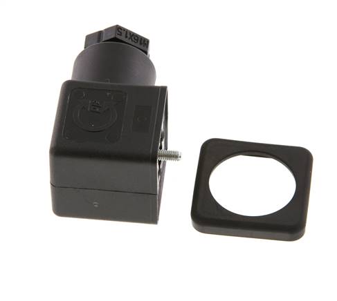 Conector para válvula solenoide DIN 43650 forma A, tamaño 3, M16x1.5, 28mm, negro