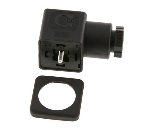 Conector para válvula solenoide DIN 43650 forma A, tamaño 3, M16x1.5, 28mm, negro