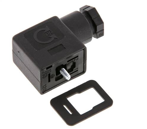 Conector para válvula solenoide estándar industrial forma B, tamaño 1, M16x1.5, 31mm, negro [2 piezas]