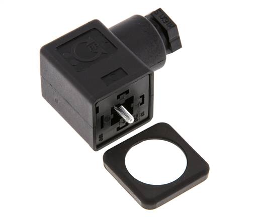 Conector para válvula solenoide DIN 43650 forma A, tamaño 3, M16x1.5, 35mm, negro