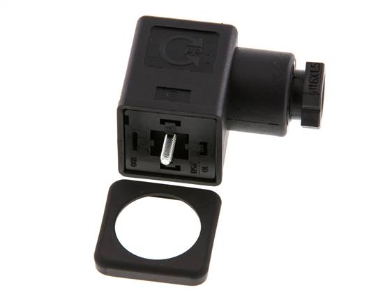 Conector para válvula solenoide DIN 43650 forma A, tamaño 3, M16x1.5, 35mm, negro
