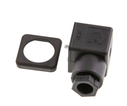 Conector para válvula solenoide DIN 43650 forma A de 3 contactos, tamaño 3, M16x1.5, 28mm, negro