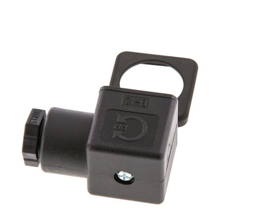 Conector para válvula solenoide DIN 43650 forma A de 3 contactos, tamaño 3, M16x1.5, 28mm, negro