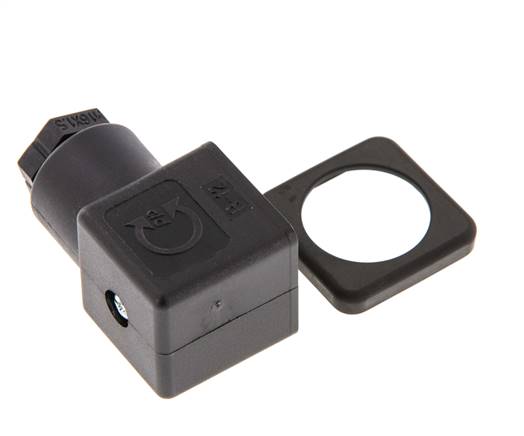 Conector para válvula solenoide DIN 43650 forma A de 3 contactos, tamaño 3, M16x1.5, 28mm, negro