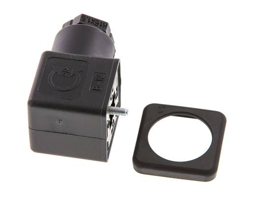 Conector para válvula solenoide DIN 43650 forma A de 3 contactos, tamaño 3, M16x1.5, 28mm, negro