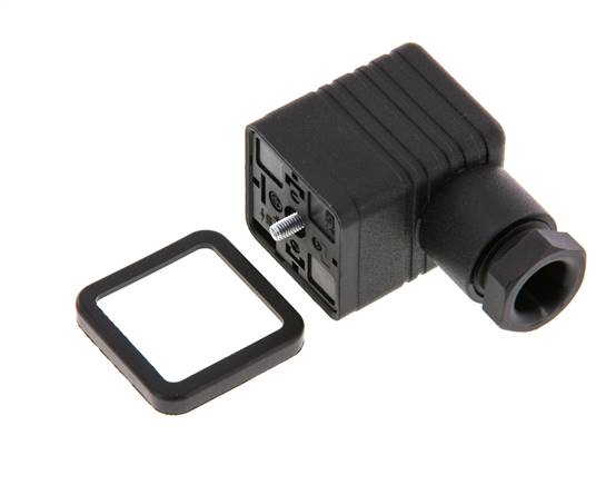 Conector para válvula solenoide DIN 43650 forma A, tamaño 3, M16x1.5, 36mm, negro