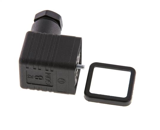Conector para válvula solenoide DIN 43650 forma A, tamaño 3, M16x1.5, 36mm, negro