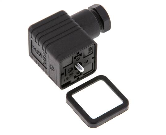 Conector para válvula solenoide DIN 43650 forma A, tamaño 3, M16x1.5, 36mm, negro