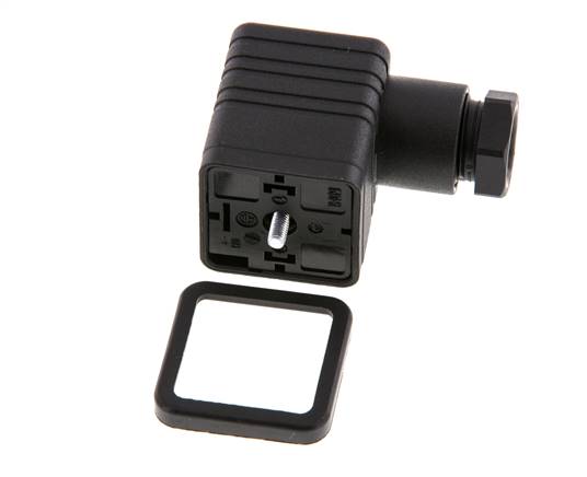 Conector para válvula solenoide DIN 43650 forma A, tamaño 3, M16x1.5, 36mm, negro