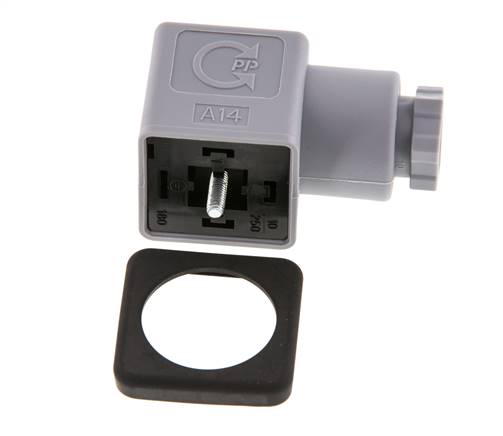 Conector para válvula solenoide DIN 43650 forma A, tamaño 3, PG9, 28mm, gris