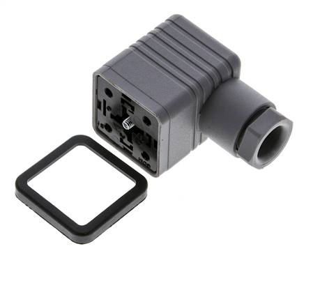 Conector para válvula solenoide DIN 43650 forma A, tamaño 3, M16x1.5, 35mm, gris