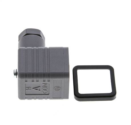 Conector para válvula solenoide DIN 43650 forma A, tamaño 3, M16x1.5, 35mm, gris